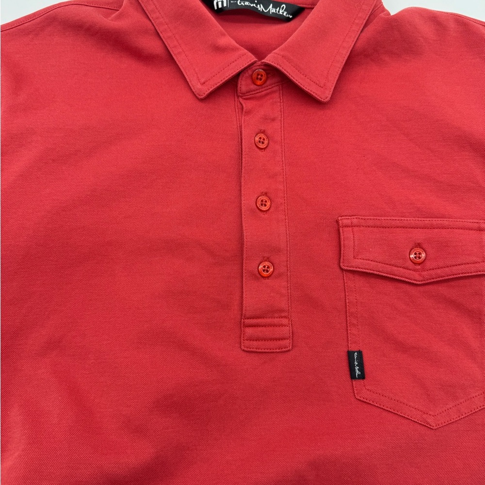 Travis Mathew Red Pima Cotton Blend Polo Shirt, Pocket, Size‎ Large